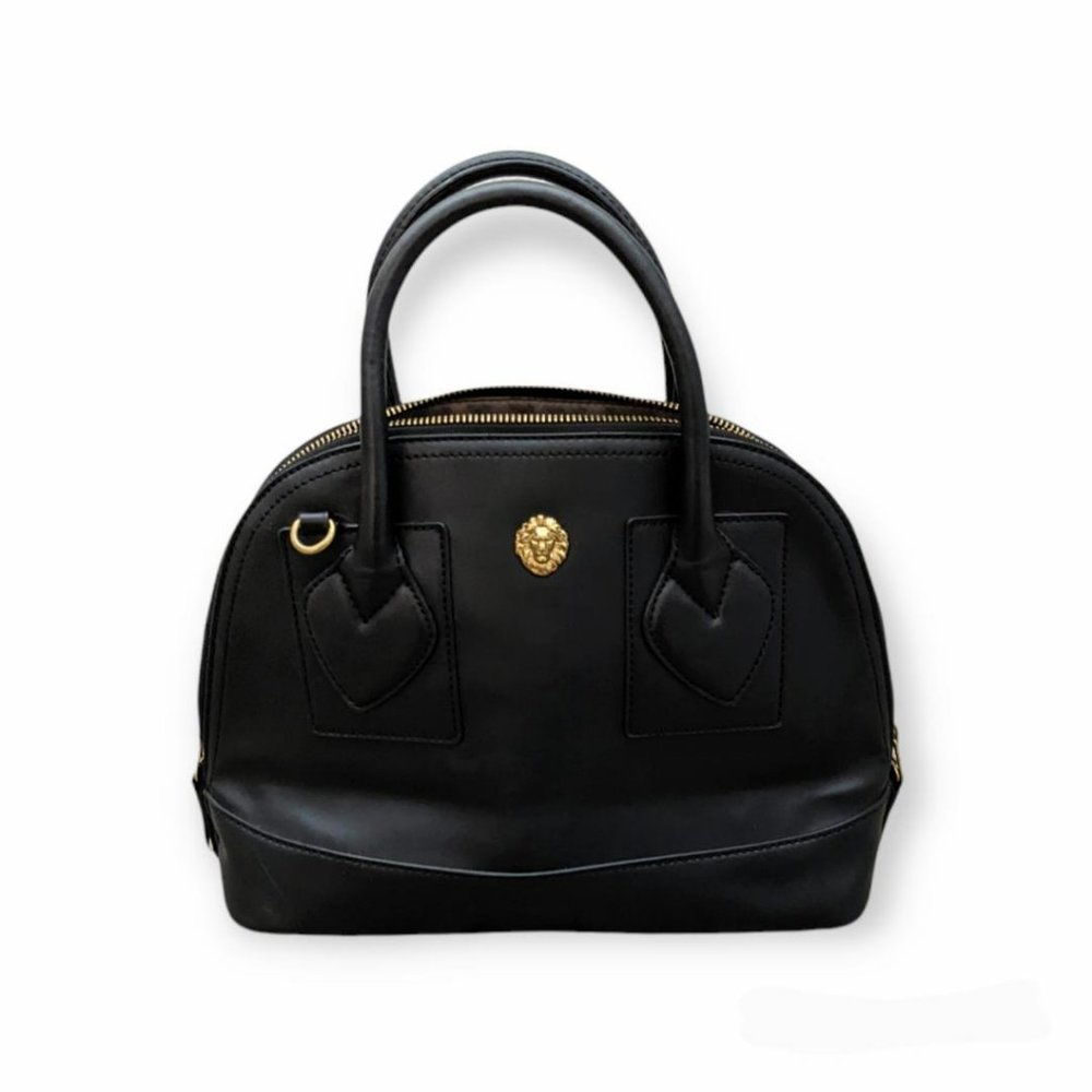 Anne Klein Black Faux Leather Dome Billie Satchel Handbag Crossbody Designer